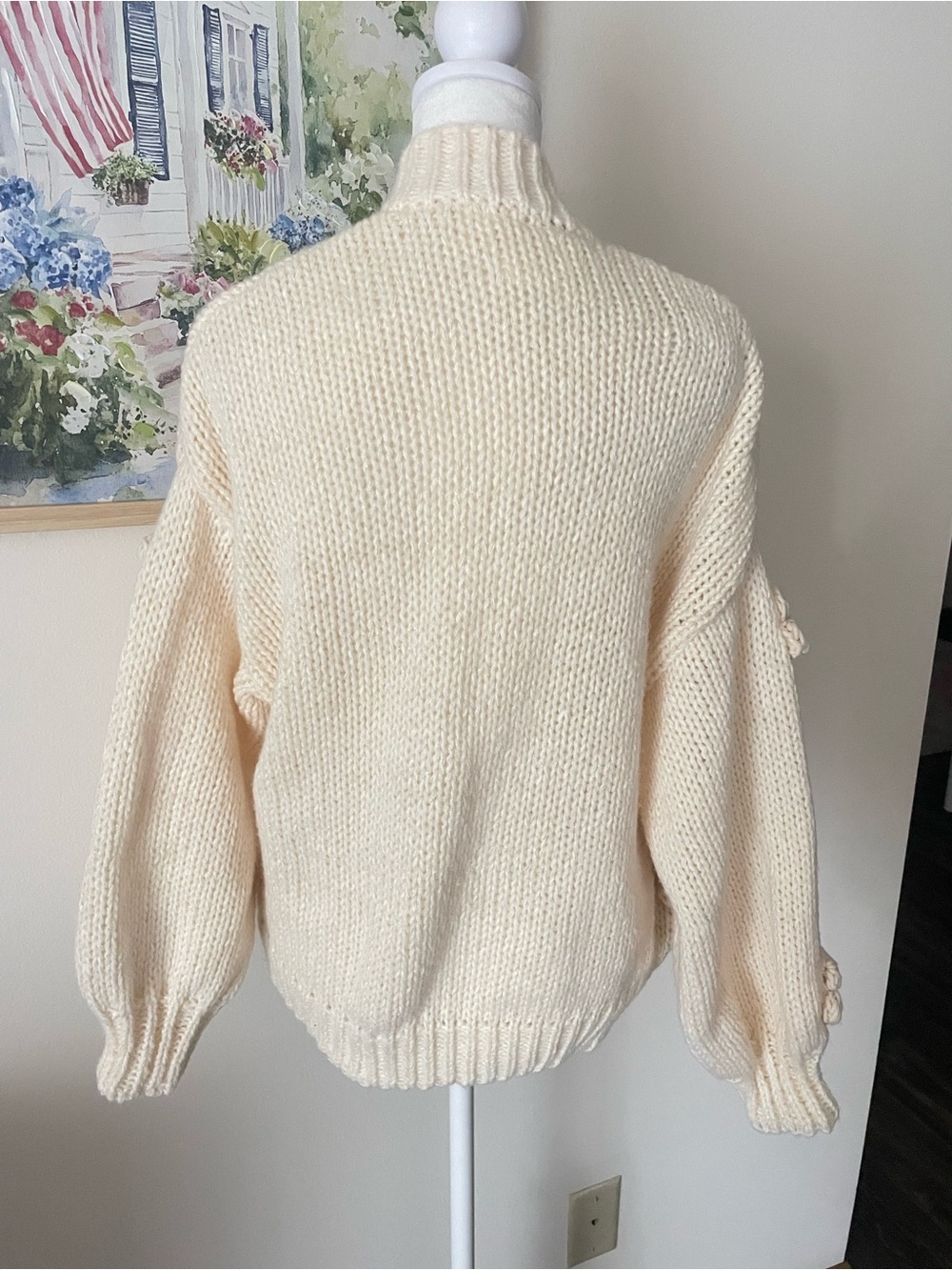 Anthropologie Maeve Susannah 3D Metallic Floral Cardigan Sweater Cream One Size - Picture 5 of 5